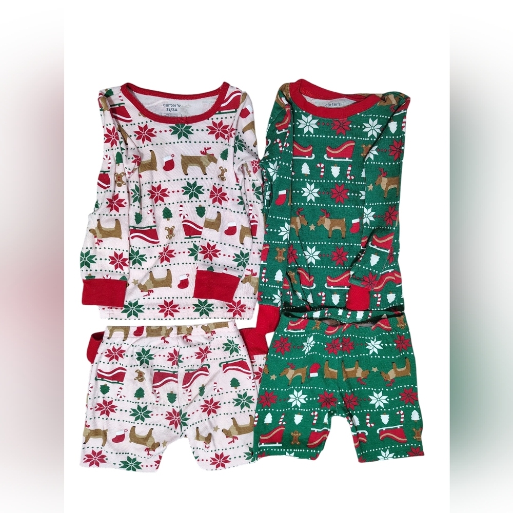 Carter’s Christmas Pajamas 3T – Set of 2‎ Matching Holiday PJ Reindeer Snow